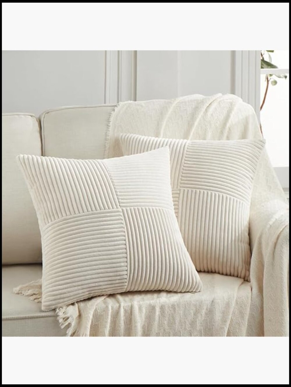 Set of 2 Boho Corduroy Throw Pillow Covers 18x18 for Couch Sofa